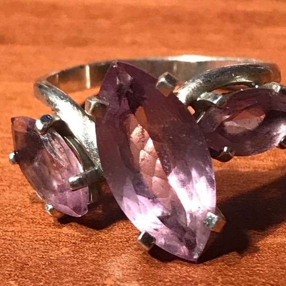 New Genuine Amethyst Ring and Earrings 925 Silver Sterling English Lock - Picture 3 of 8